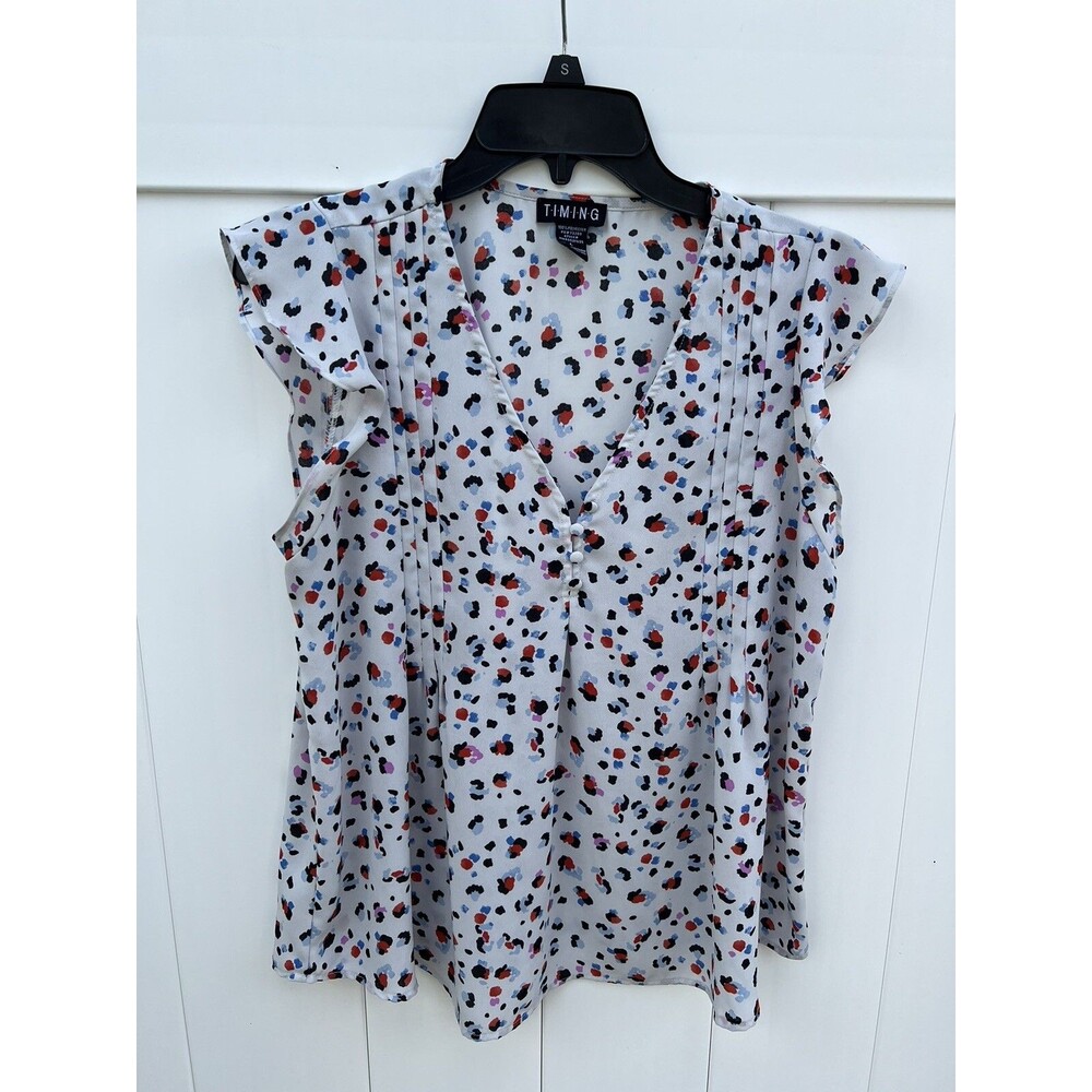 Timing Women's Top Flutter Sleeve V Neck Multicolor Lightweight Size Large
